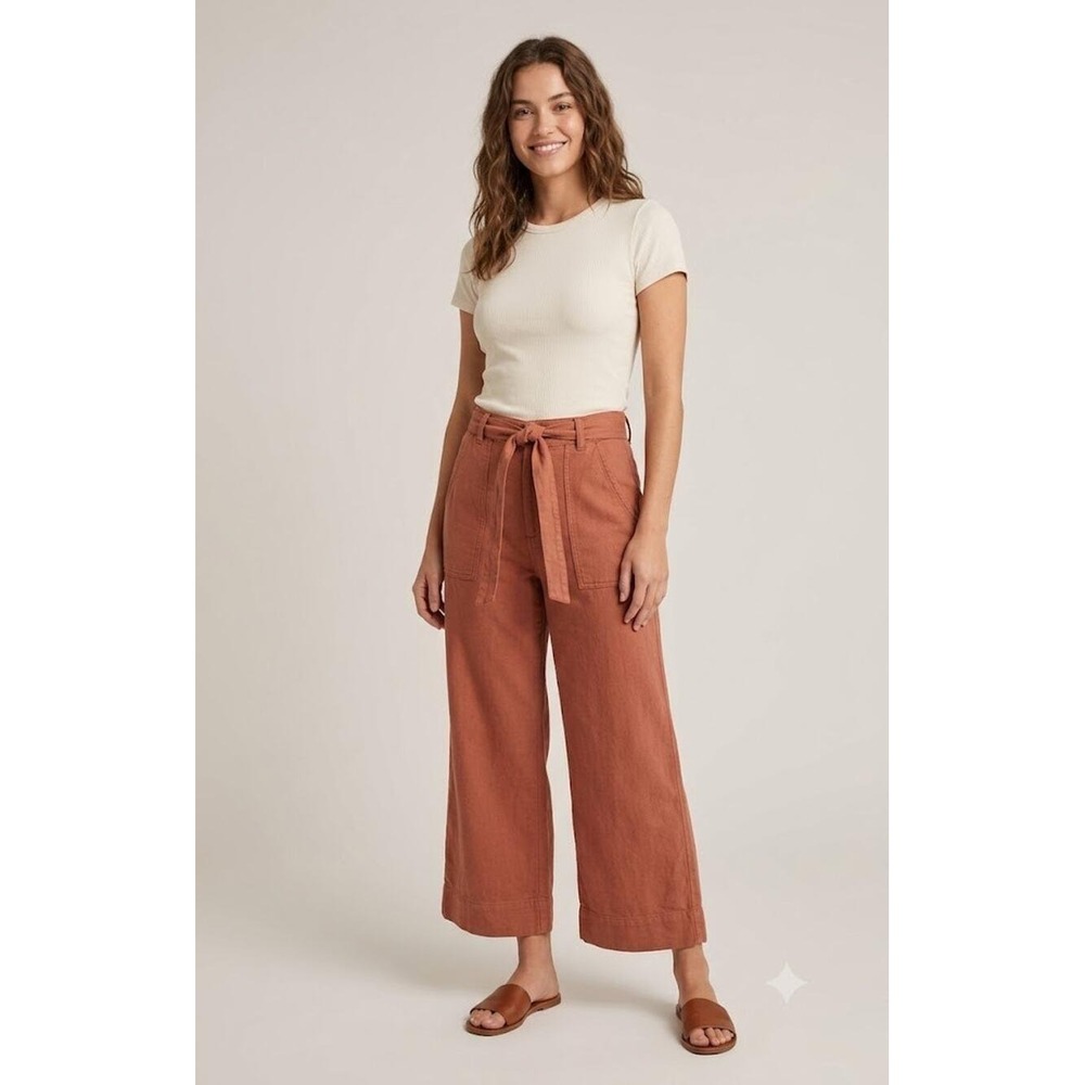 Free People Pants Womens 2 Wide Leg Cropped Paperbag Waist Burnt Orange Canyon